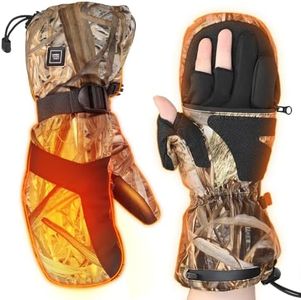 KEMIMOTO Heated Hunting Gloves Camo, Flip Fingerless Mittens for Men Women