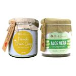 Herbsense French Green Clay & Pure Aloe Vera Gel Combo Pack, For Even Skin Tone & Glowing Skin Oil Control Face Pack,Clay Mask,Face Mask,Glass Jar Pack (150gm Aloe Vera + 100gm Green Clay)