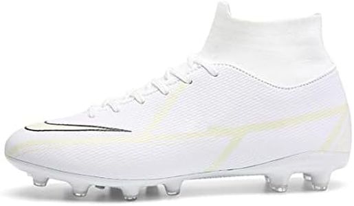 Men's Soccer Boots Football Cleats AG Hightop Football Shoes Athletic Indoor Outdoor Comfortable Soccer Shoes, White, 9