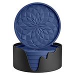 ME.FAN Silicone Coasters [6 Pack] Coasters with Holder - Drinking Coasters - Cup Mat for Drinks - Live for Hot or Cold Drink Thickened, Non-Slip, Non-Stick, Deep Tray Navy Blue