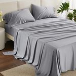 Bedsure King Size Sheet Set, Cooling Sheets King, Rayon Derived from Bamboo, Deep Pocket Up to 16", Breathable & Soft Bed Sheets, Hotel Luxury Silky Bedding Sheets & Pillowcases, Silver Grey