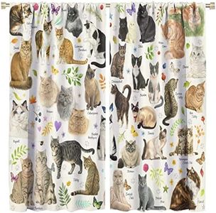 JESTRONRY Cats Window Curtains,Cute Kittens Pet Animal Print Pattern Blackout Window Door Curtains for Kids Girls Bedroom Living Room Home Decor W42xL45in