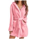 Returns for Sale Liquidation Women Fuzzy Robes Plush Bathrobes Long Sleeve Hooded Warm Short Bath Robe Sexy Fleece Sleep Robes with Pockets Prime of Day Sales Light Pink