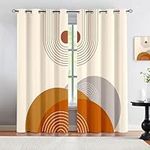 Old Orange Geometric Color Blocks Blackout Curtains, Black Beige Bohemian Art 2 Panels Window Curtains, Darkening Curtains with Top Grommet, for Bedroom Living Room Windows 52" W x 90" L