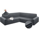 Arfntevss Velvet Sectional Couch Covers L Shape Stretch Sofa Cover Extra Corner Sectional Slipcover Set Magic Thick U Shaped Sofa Covers Living Room Soft Furniture Protector (Dark Gray, X-Large)