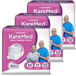 KareMed Comfort Adult Diaper Pants, Medium 75-100 Cm (30"- 40"), Unisex, Leakproof, Elastic Waist, Wetness Indicator, Pack of 3, 30 Count