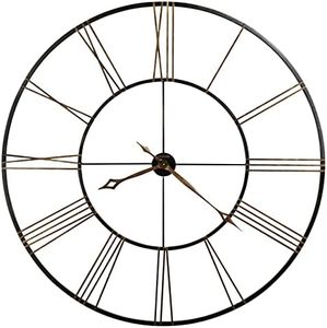 Howard Miller Vivian Gallery Wall Clock, Wrought Iron, Aged Black Finish, Antique-Gold Roman Numerals, Silent Quartz Movement, for Bedroom, Office & Classroom