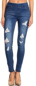 Women's Ripped Destroyed Skinny Jeans & Jeggings Pull-On Elastic Waist Stretch Denim Pants Regular-Plus Size, Blue-55, Large