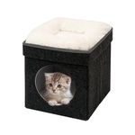 Bonlife Cat House for Indoor Cats,Foldable Felt Pets Bed Cave Kennel,Cat Condo with Lids,Cat Hideaway Warm Comfortable,Dark Grey,32X32X39CM