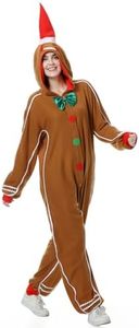 GRAJTCIN Women's Gingerbread Man Costume Christmas Onesie Jumpsuit Funny Cookies Cosplay, Gingerbread, Small