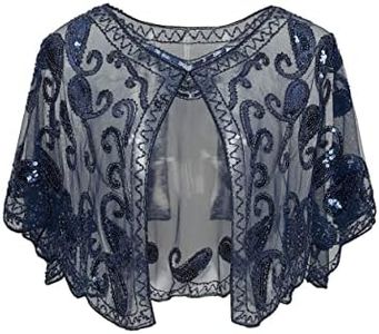 BABEYOND 1920s Shawl Wraps Sequin Beaded Evening Cape Bridal Shawl Bolero Flapper Cover Up (Blue)