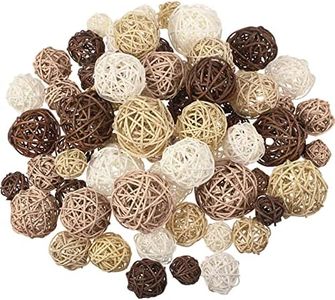 Patelai 72 Pcs Wicker Rattan Decorative Balls Centerpiece Bowls Fillers Balls for Fall Halloween Craft, Wedding Party, Potpourri Decor, 4 Sizes(White, Wood, Camel, Coffee)