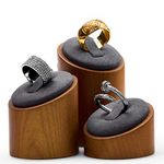 Oirlv Solid Wood 3 Piece Ring Stand Ring Display Holder for Ring Earring Display and Storage (Dark Grey)