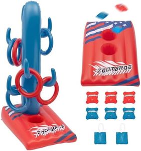ZOOMBROS 2in1 Pool Cornhole Set 6 Bean Bags & 6 Ring Toss Pool Games, Inflatable Pool Beach Toys with Anchor Bags Rope, Pool Toys for Kids Teens Adults and Family (Red), Large