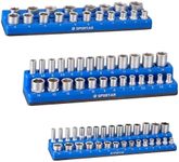 Spurtar Socket Organizer Magnetic 3 Piece Metric, Magnetic Socket Holder Includes 1/4", 3/8", and 1/2" Drive Socket Holders, Holds 75 Standard Size and Deep Size Socket Set (Blue)