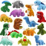 16 Pack Plush Dinosaurs Bulk, Mini Dinosaur Figures Assortment Keychain Toy, Soft Dino Stuffed Animal Set Gifts for Kids, Treasure Chest Prizes, Goody Bag Filler, Doll Machine, Toddler Party Favors