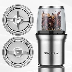 Secura Coffee Grinder Electric, Spice Grinder, Dual Glass Bowls for Wet & Dry Grinding