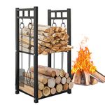 GREENER 31.6’’ Tall Firewood Rack 2 Tiers Fireplace Storage Log Rack Holder Wood Storage For Indoor Fireplace, Wood Stove or Outdoor Patio