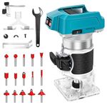 Cordless Palm Hand Routers for Makita 18V Battery with 15pcs Bits, Brushless Wood Trim Router for Wood Working Joiner Cutting, 6 Speed Adjustment, 0-22000r/Min, 1/4", 6 mm (Battery Not Included)