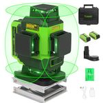 Huepar 4x360 Laser Level Self-Leveling 16 Lines 4D Green Lazer Level Cross Lines Tiling Floor Laser Tool-2 x 360 Horizontal & 2 x 360 Vertical Lazer Lines with Two Li-ion Batteries and Hard Carry Case