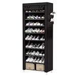 UDEAR 9 Tier Shoe Rack with Dustproof Cover Shoe Shelf Storage Organizer Black