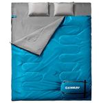 CANWAY Double Sleeping Bag, Lightweight Waterproof 2 Person Sleeping Bag with 2 Pillows for Camping, Backpacking, or Hiking Outdoor for Adults, Teens & Family Queen Size XL Blue