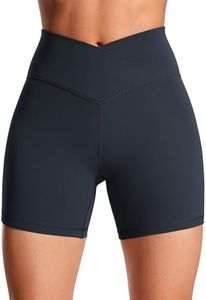 CRZ YOGA Womens Butterluxe Crossover Cycling Shorts 5 Inches - V Cross Gym Shorts High Waisted Tummy Control Workout Yoga Shorts True Navy Large