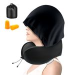 Halohop Hooded Neck Pillow for Travel, Upgraded 100% Pure Memory Foam Travel Pillow for Flights, Comfortable Neck Support Pillow for Neck Pain, Machine Washable Neck Rest Pillows