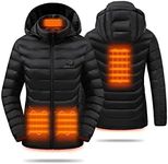 HEWINZE Heated Jacket for Women with Battery Pack 7.4V, Lightweight Electric Puffer Veste Chauffante with Detachable Hood, Medium