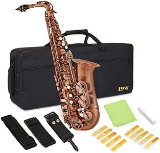 LyxJam Alto Saxophone E Flat Brass Sax Kit, Professional Sound, Complete Accessories, Ideal for All Players, Includes Hard Case, 10 Extra Reeds, Strap, Gloves, Cleaning Kit & More, Antique Red Finish