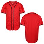 MESOSPERO Mens Blank Plain Baseball Jersey Button Down Shirts Sports Hip Hop Hipster Jersey S-3XL Black White Grey Red Blue, #Red, Medium