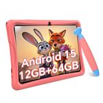 2026 Upgraded Kids Tablet 10 Inch, Android 15 Learning Tablet for Kids Ages 3-12, 12GB RAM 64GB ROM, Toddler Tablet with Parental Control, WiFi, Dual Camera, Kids Tablet with cover & Stylus Pen (Pink)