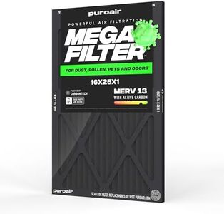 PuroAir MegaFilter - 16x25x1 Air Filter MERV 13 Activated CarbonTech Defense - Heavy Duty 3 Layer Furnace Filters Allergens, Pollen, Dust, Pet Dander, Smoke, Odors - HVAC Air Filter 16x25x1 (4-Pack)