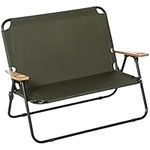 Outsunny Double Folding Chair, Loveseat Camping Chair for 2 Person, Portable Outdoor Chair with Wood Armrest for Fishing Travel, Green