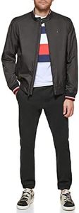 Tommy Hilfiger Mens Lightweight Varsity Rib Knit Bomber Jacket, Black Poly, Small