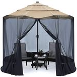 COOSHADE 7.5-11FT Patio Umbrella Mosquito Netting Polyester Screen Mesh Net for Outdoor Umbrella with Zipper Door and Weight Bag Black