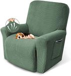 KEKUOU Recliner Chair Covers Lazy Boy Recliner Covers Stretch Couch Cover Slipcovers 1 Piece Furniture Protector with Elastic Bottom for Dog,Kids.(Recliner, Greyish Green)