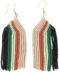 INK+ALLOY Dolly Vertical Stripe 3.25-Inch Beaded Fringe Earrings Handmade Jewelry for the Modern Bohemian, Glass, No Gemstone
