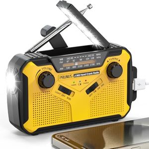 Wind Up Radio, PRUNUS J-369 Survival Equipment, AM/FM Portable Radios, Battery Radio with 3000mAh Power Bank, Solar Radios with Torch, Reading Lamp and SOS Alarm for Camping and Emergencies (Yellow)