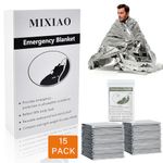 MIXIAO Emergency Foil Blanket (Pack of 15), Survival Thermal Blankets Perfect for Outdoors, Hiking, Survival, Marathons or First Aid (Silver Pack of 15)