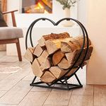 22" Metal Heart Shaped Firewood Log Rack | Black Firewood Holder Storage Rack | Fireplace Wood Storage Shelf for Outdoor Indoor Décor