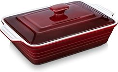 4.5 Quart Nonstick Casserole Dish with Lid, 9 x 13 Inches LOVECASA Lasagna Pan Deep, Ceramic Baking Dish for Dinner, Banquet and Party, Red