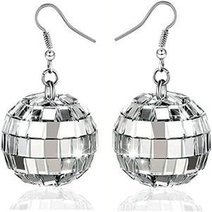 Disco Ball Earrings 24mm 70'S Disco Punk Earrings for Women Jewelry, Metal, alloy