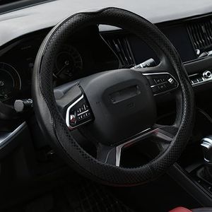 Valleycomfy Car Steering Wheel Covers 37-39 cm Steering Wheel Cover Faux Leather Universal Breathable Anti-Slip & Odour-Free Black
