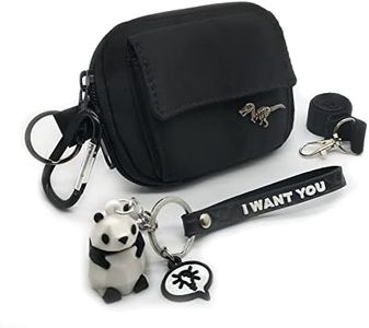 EDC Coin Pouch for Men with Animal Keychain Hooks Waterproof Nylon Zipper Wallet with Side Pocket Cute Pin For Boy, Black, Medium, Lanyard Carabiner Keychain Wallet