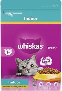 WHISKAS 1+ Years Adult Indoor Dry Cat Food Chicken & Turkey 800g Bag, 6 Pack