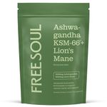 Ashwagandha KSM 66 + Lions Mane Complex | 3000mg Ashwagandha High Strength + 5000mg Lions Mane Tablets | Added Zinc + Vitamin B6 | Vegan UK Made | Free Soul