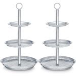 Umigy 2 Packs Galvanized 3 Tier Stand, Farmhouse 3 Tier Cupcake Serving Tray Metal Dessert Display Tower Steel Pastry Holders for Tea Party Wedding Decor