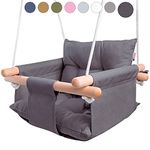 CaTeam - Canvas Baby Swing, Wooden Hanging Swing Seat Chair with Safety Belt, Durable Baby Hammock Chair, Outdoor and Indoor Swing for Kids, Mounting Hardware Included, Dark Gray