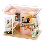 Miniature Dolls House Kit, CUTEROOM Mini Cake Shop Model Kits with LED Lights and Dust Proof Cover, DIY Dollhouse Kit Craft Birthday Gifts for Women Girls (Sunshine Tea Station)